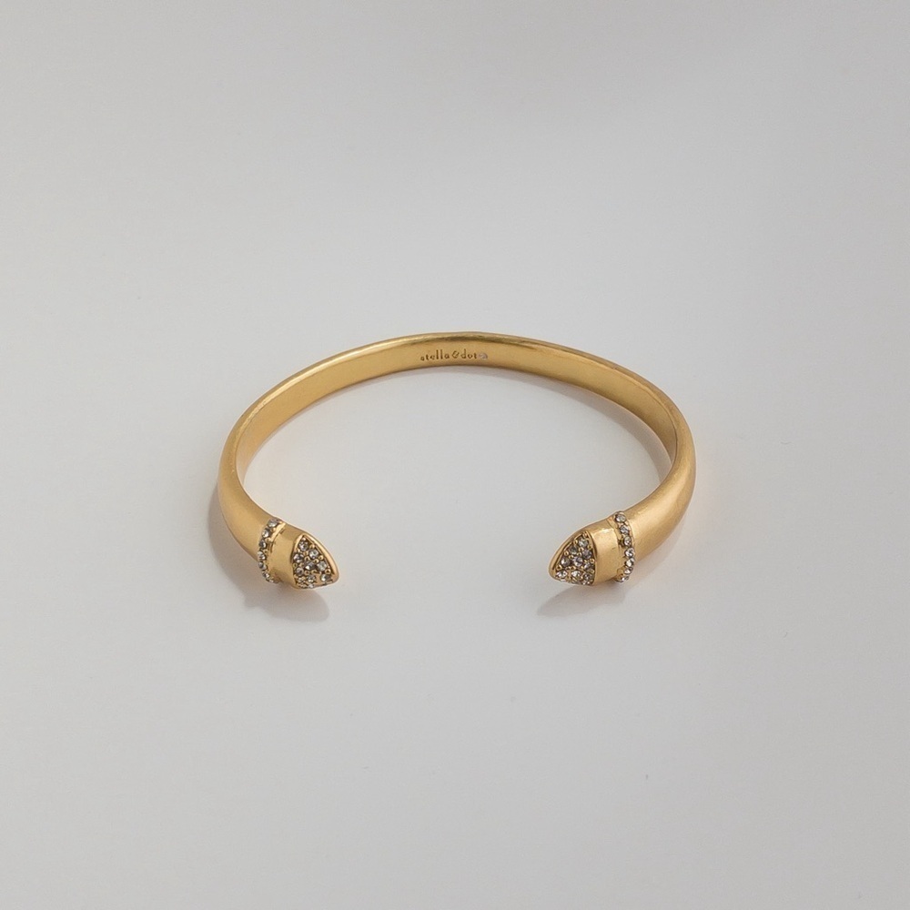 Stella & Dot Ansley Cuff Bracelet Brushed Gold Tone Pave Crystal Rhinestone Open